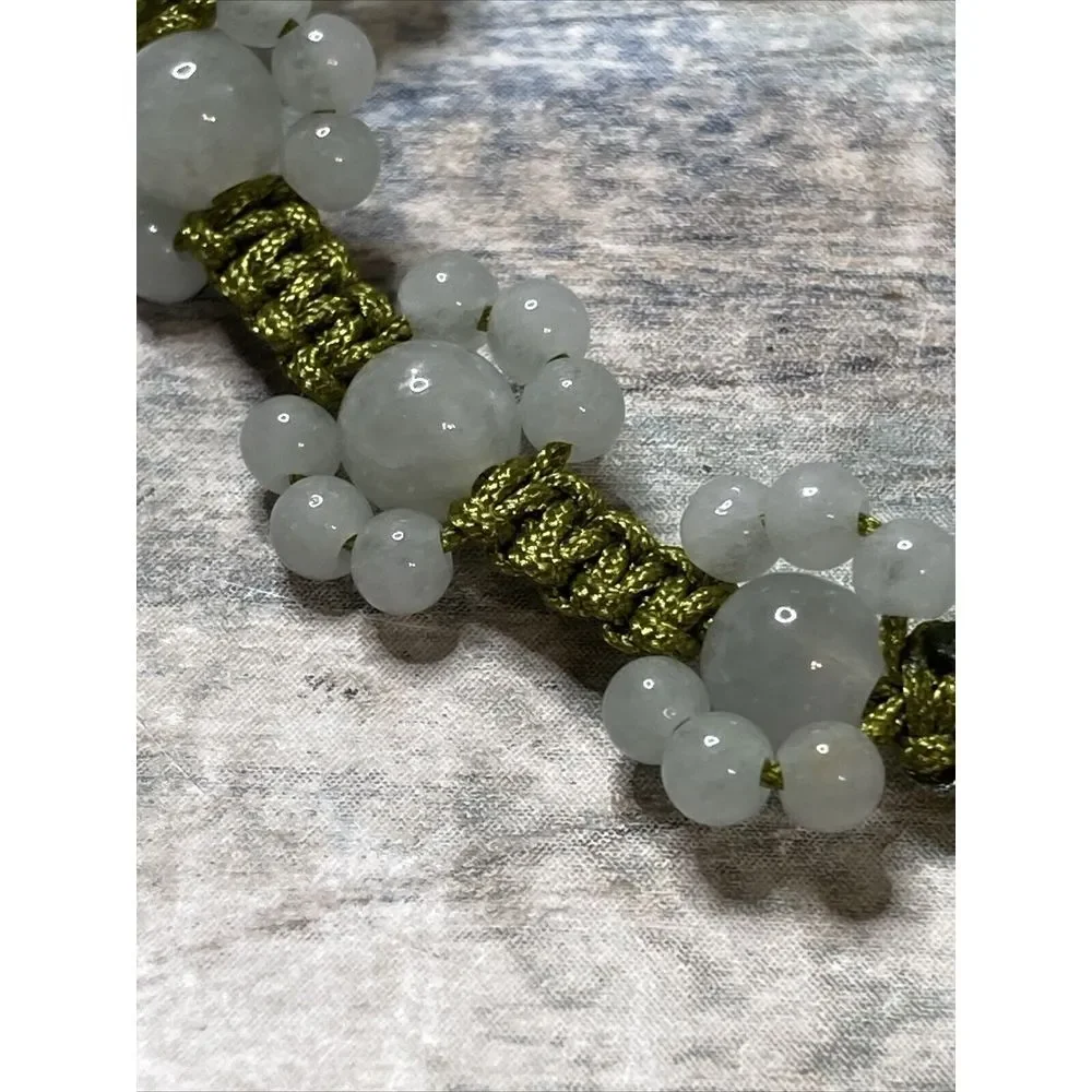 Jade Jadeite Flower Slide Bracelet Beads Cord Adjustable white yellow Green NWOT